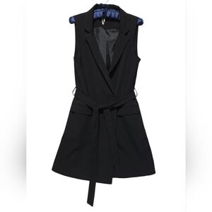 Anthropologie Black Tailored Wrap Dress Belted Collared Vest Small